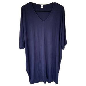 LQBZ T Shirt Dress Sz L Navy Blue V Neck Work Casual Shortsleeve Relaxed Womens